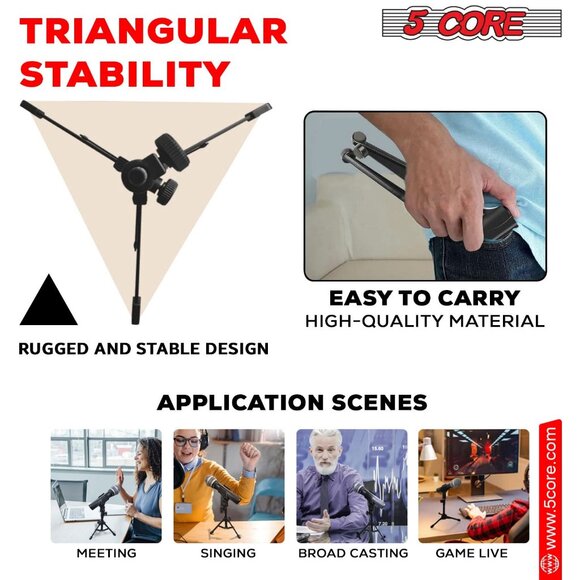 5Core Tripod Desktop Mic Stand Universal Desk Microphone Holder Table Top Stands - Picture 3 of 15